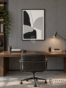 Paper Forms by FREMAT: a torn-paper style collage in a black PVC frame with a printed white border, displayed in a styled interior.