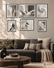 Sculpted Light Balance gallery wall: 6 framed artworks in Black, arranged across 150 × 100 cm.