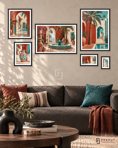 Courtyard Stories Statement gallery wall: 6 framed artworks in Black, arranged across 170 × 100 cm.
