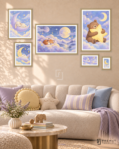 Dreamland Statement gallery wall: 6 framed artworks in Gold, arranged across 170 × 100 cm.