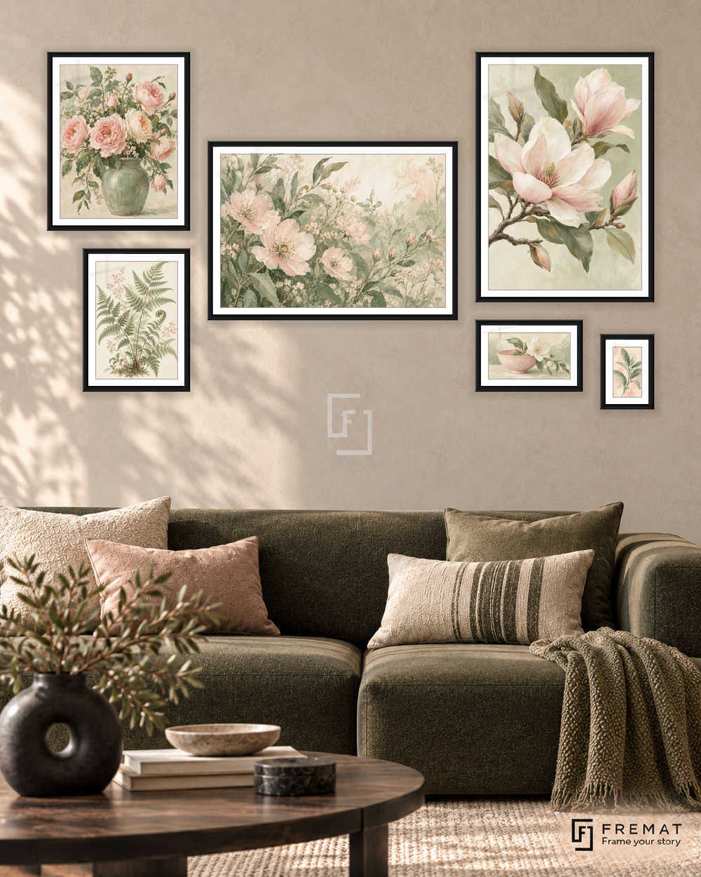 Garden Notes Statement gallery wall: 6 framed artworks in Black, arranged across 170 × 100 cm.