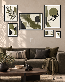 Olive And Ink Statement gallery wall: 6 framed artworks in Black, arranged across 170 × 100 cm.