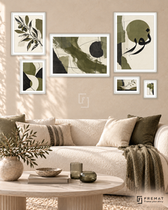 Olive And Ink Statement gallery wall: 6 framed artworks in White, arranged across 170 × 100 cm.