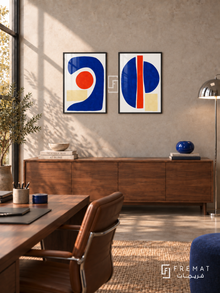 Cobalt Dialogue — set of two abstract artworks in Black frames.