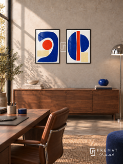 Cobalt Dialogue — set of two abstract artworks in Black frames.