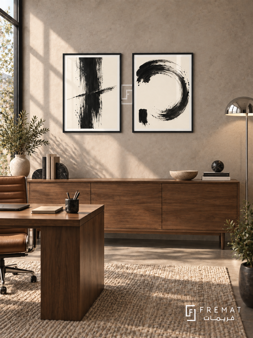 Ink and Silence — set of two abstract artworks in Black frames.
