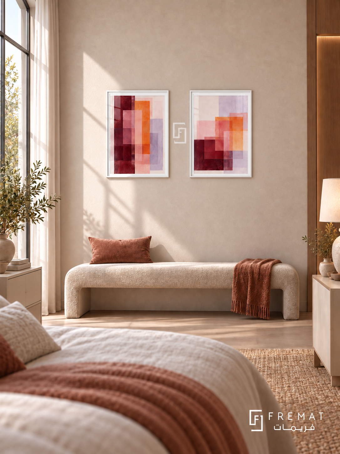 Chromatic Windows — set of two abstract artworks in White frames.