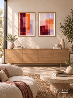 Chromatic Windows — set of two abstract artworks in Wooden Texture frames.