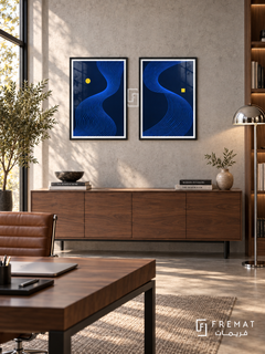 Electric Current — set of two abstract artworks in Black frames.