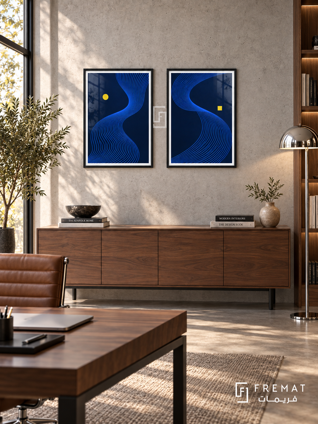Electric Current — set of two abstract artworks in Black frames.