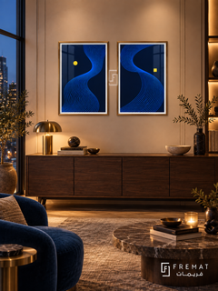 Electric Current — set of two abstract artworks in Gold frames.