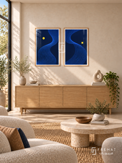 Electric Current — set of two abstract artworks in Wooden Texture frames.