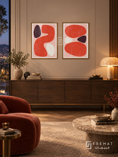 Coral Counterpoint — set of two abstract artworks in Gold frames.