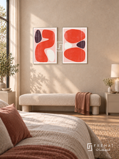 Coral Counterpoint — set of two abstract artworks in White frames.