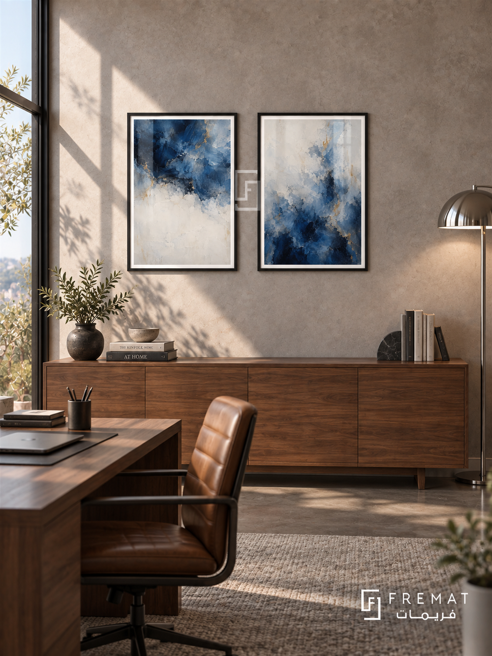 Mineral Drift — set of two abstract artworks in Black frames.