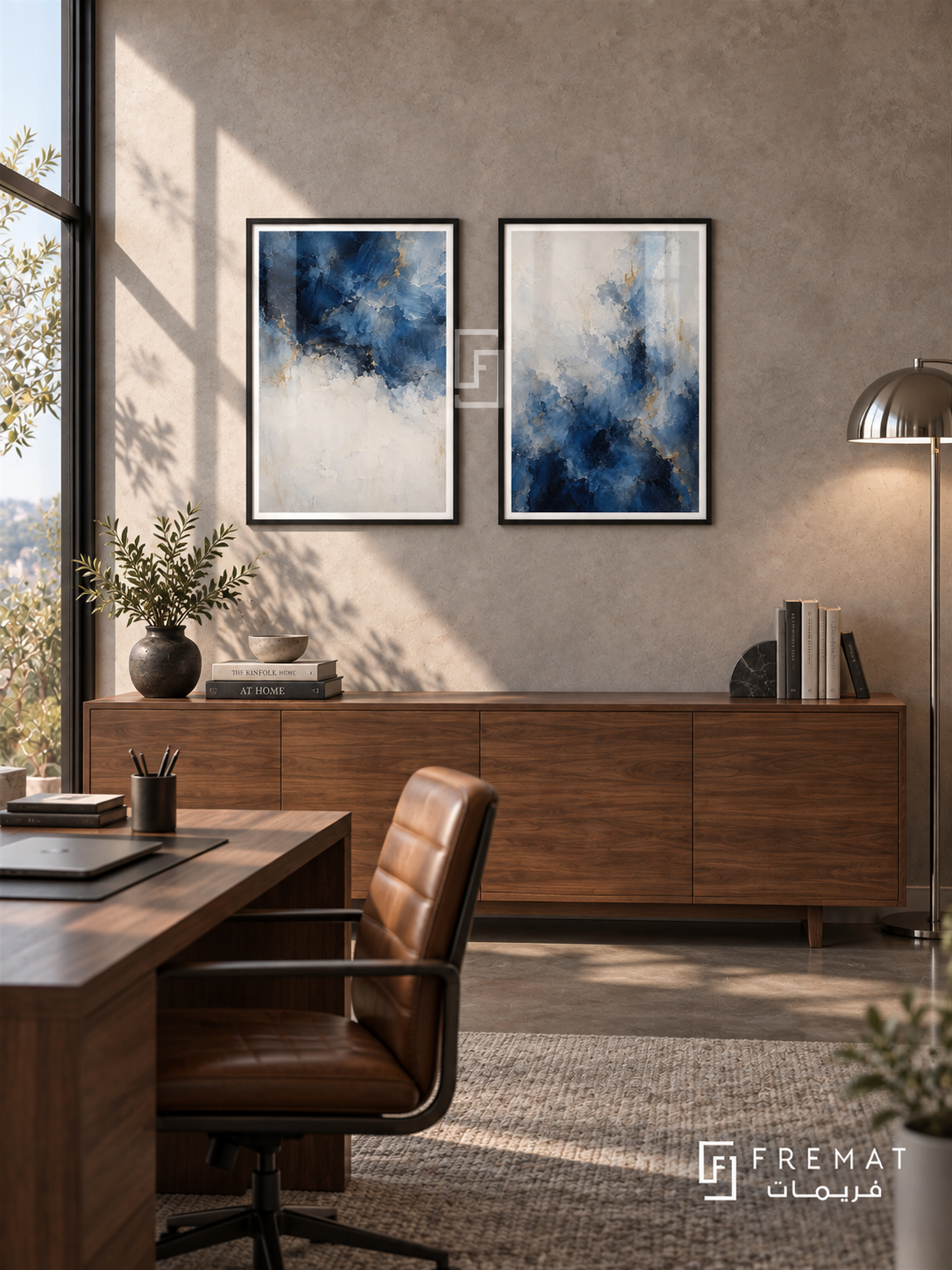 Mineral Drift — set of two abstract artworks in Black frames.