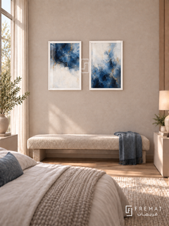 Mineral Drift — set of two abstract artworks in White frames.