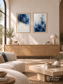 Mineral Drift — set of two abstract artworks in Wooden Texture frames.