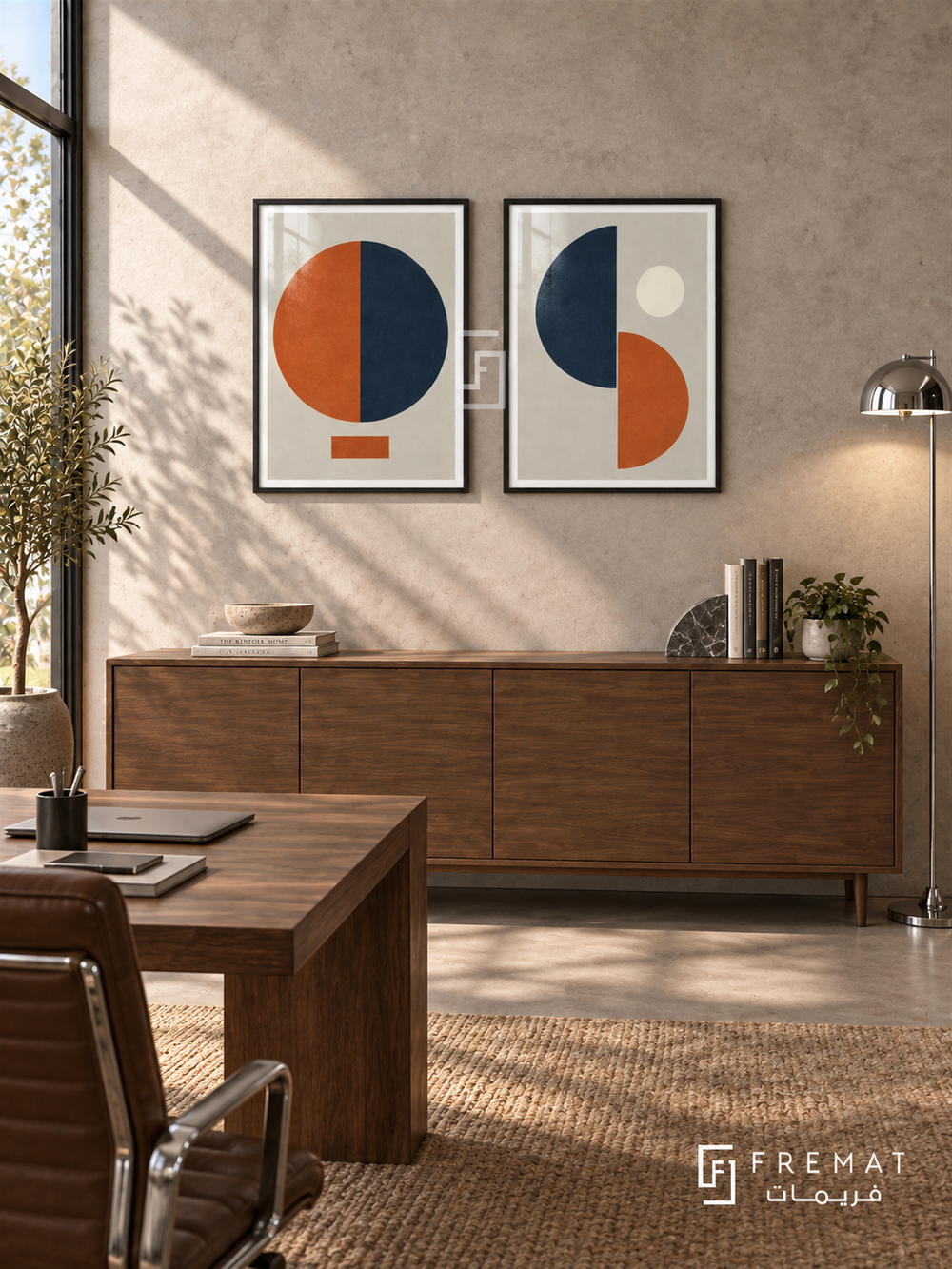 Split Circles — set of two abstract artworks in Black frames.