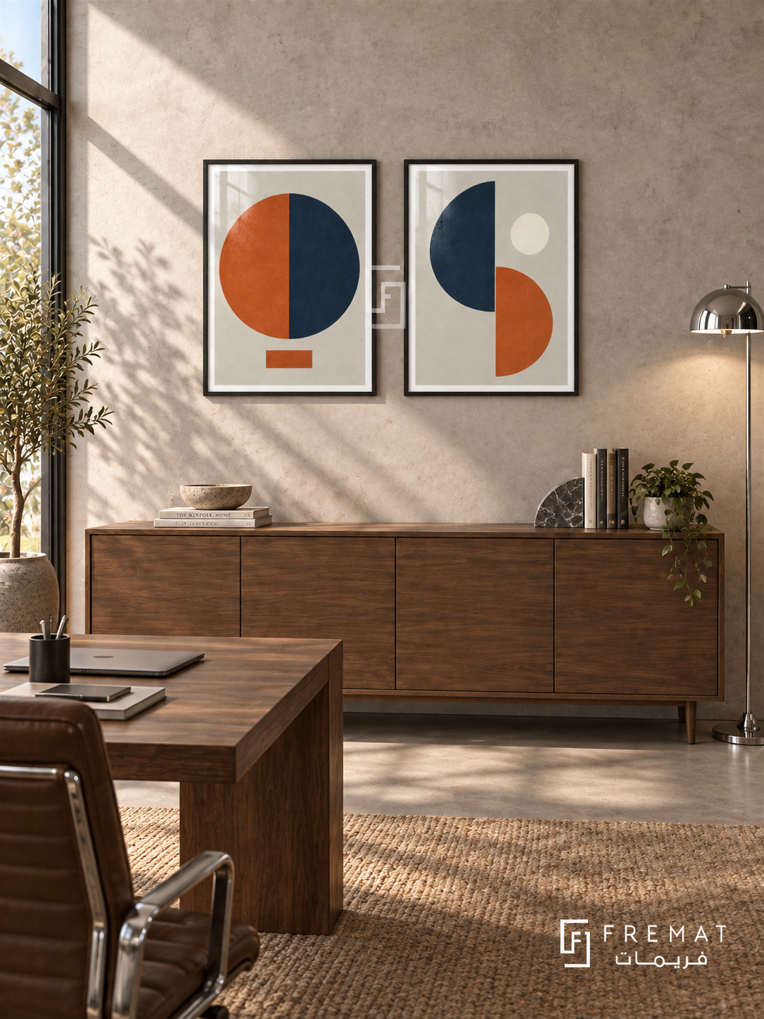 Split Circles — set of two abstract artworks in Black frames.