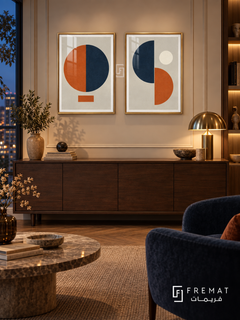 Split Circles — set of two abstract artworks in Gold frames.