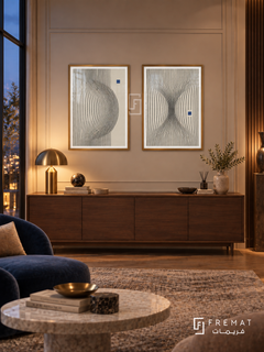 Quiet Frequency — set of two abstract artworks in Gold frames.