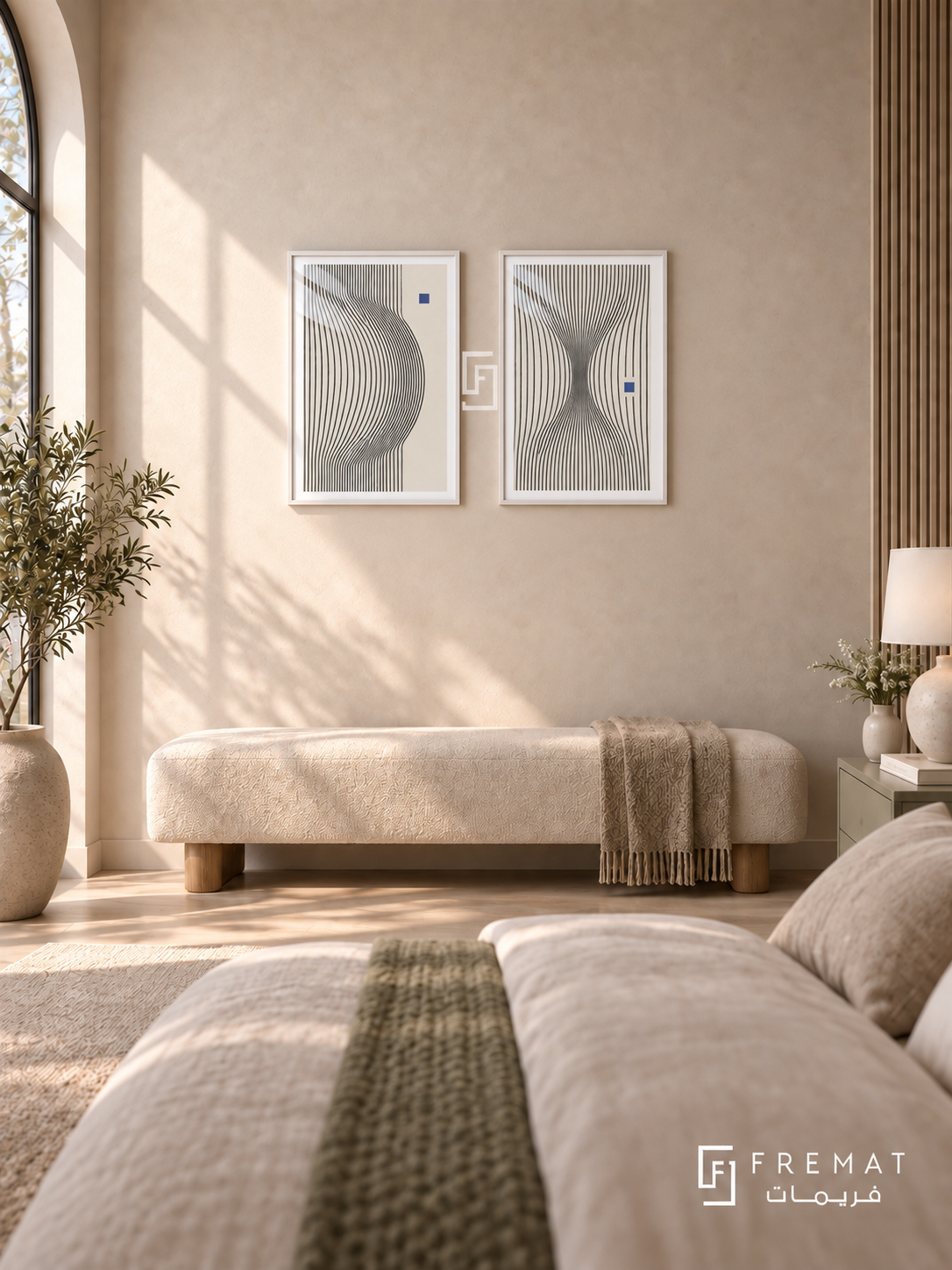 Quiet Frequency — set of two abstract artworks in White frames.