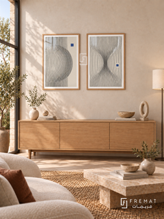 Quiet Frequency — set of two abstract artworks in Wooden Texture frames.