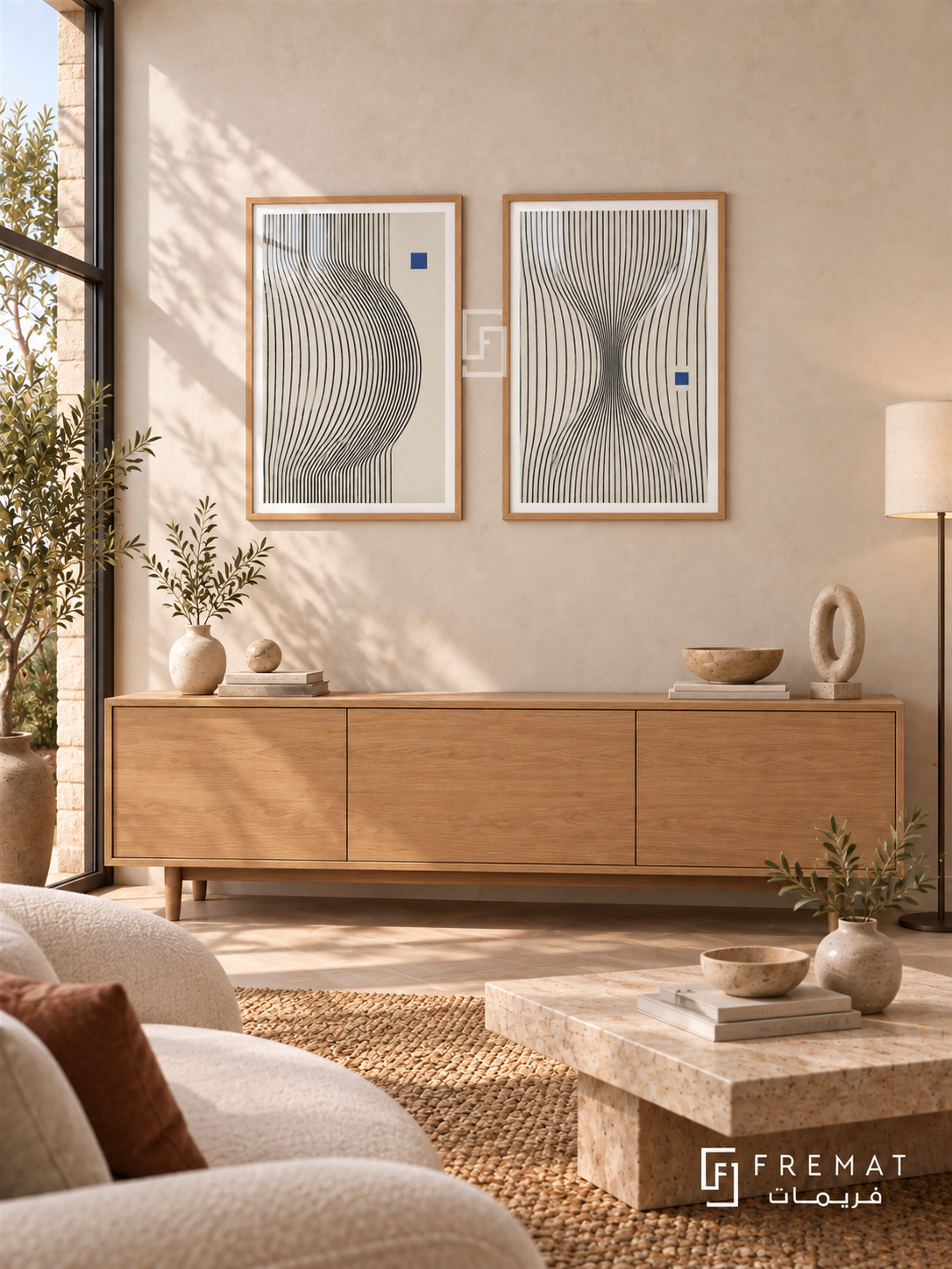 Quiet Frequency — set of two abstract artworks in Wooden Texture frames.