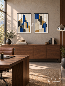 Paper City — set of two abstract artworks in Black frames.