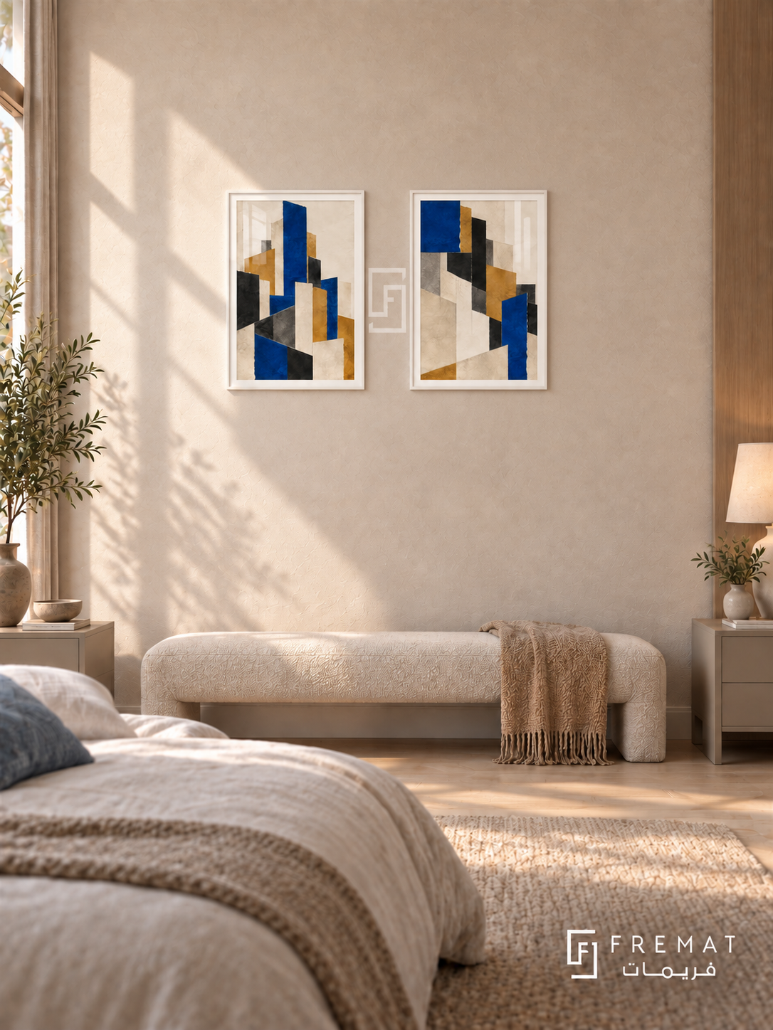 Paper City — set of two abstract artworks in White frames.