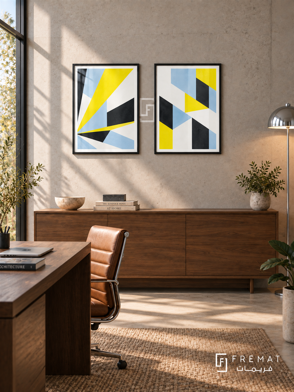 Fragmented Light — set of two abstract artworks in Black frames.