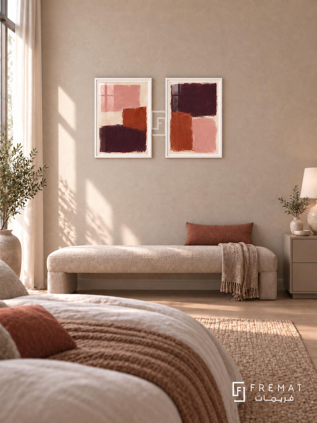 Velvet Fields — set of two abstract artworks in White frames.