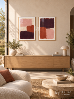 Velvet Fields — set of two abstract artworks in Wooden Texture frames.