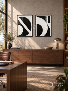 Monochrome Motion — set of two abstract artworks in Black frames.