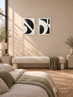 Monochrome Motion — set of two abstract artworks in White frames.