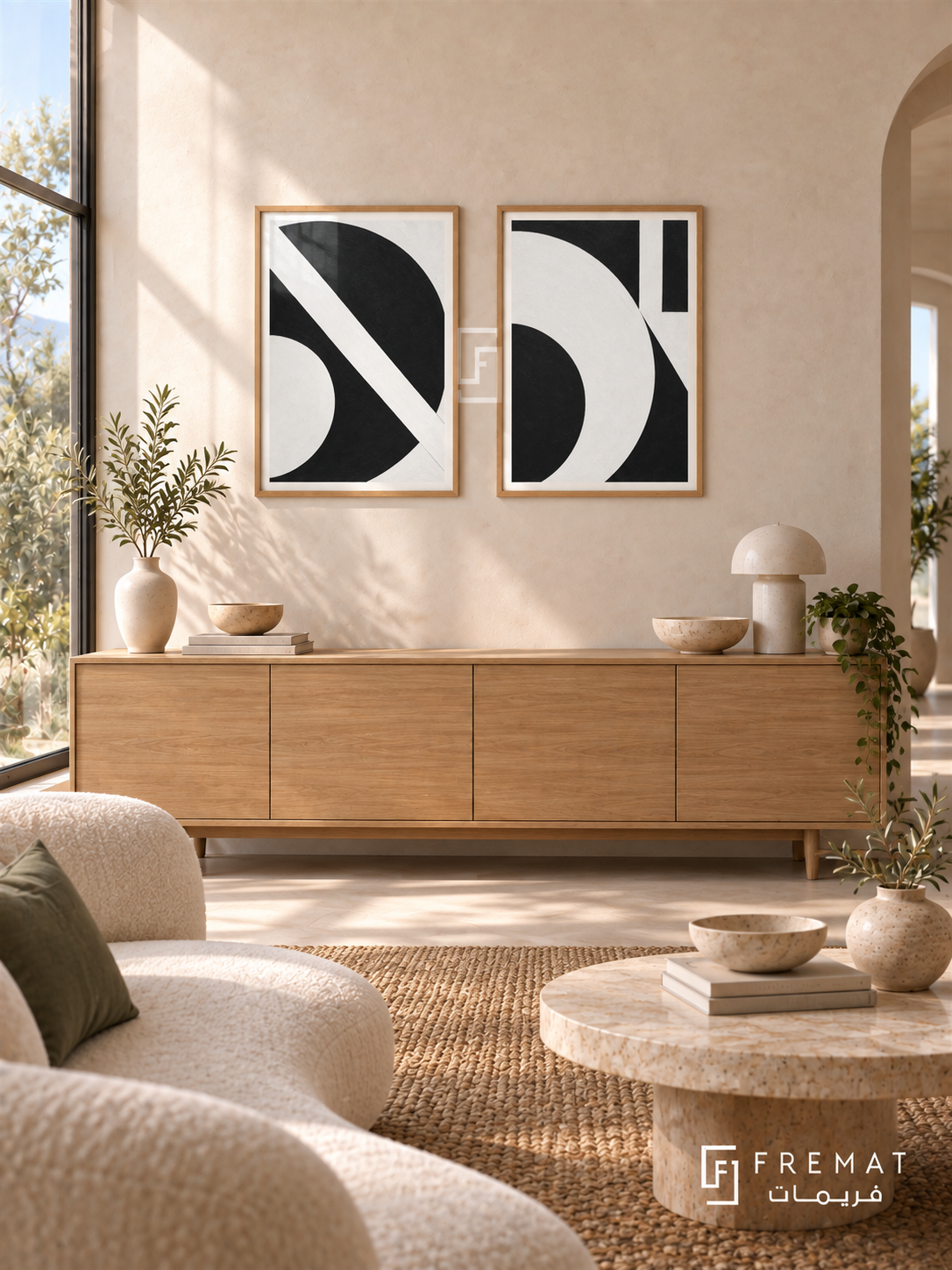Monochrome Motion — set of two abstract artworks in Wooden Texture frames.