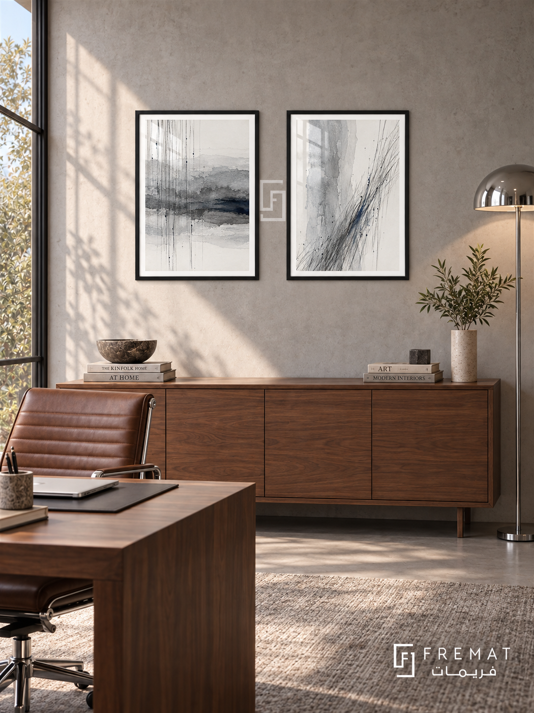 Silver Rain — set of two abstract artworks in Black frames.