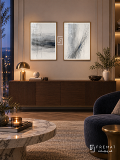 Silver Rain — set of two abstract artworks in Gold frames.