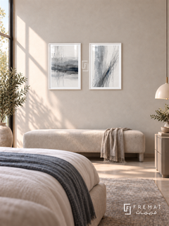 Silver Rain — set of two abstract artworks in White frames.