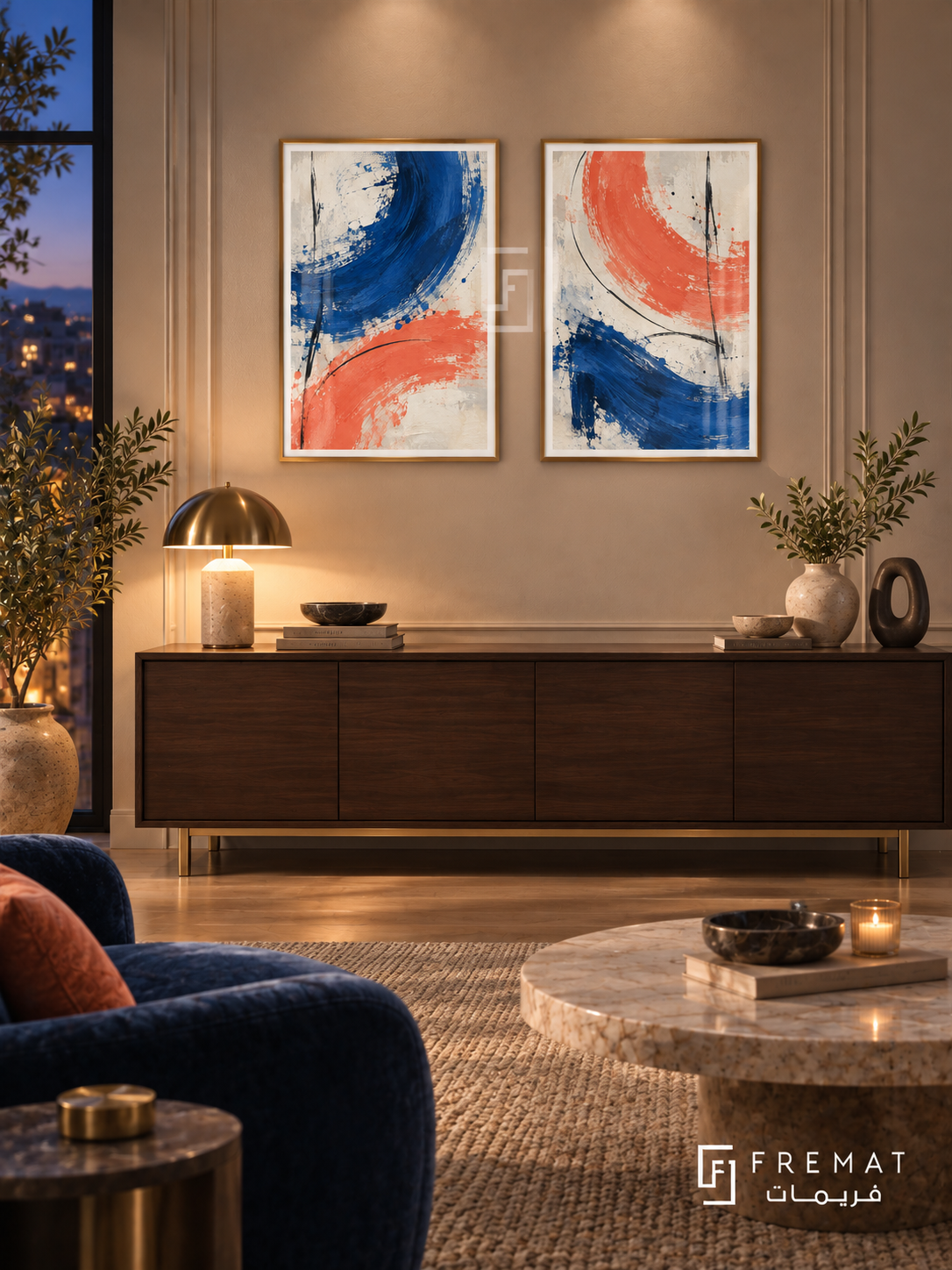 Resonance — set of two abstract artworks in Gold frames.