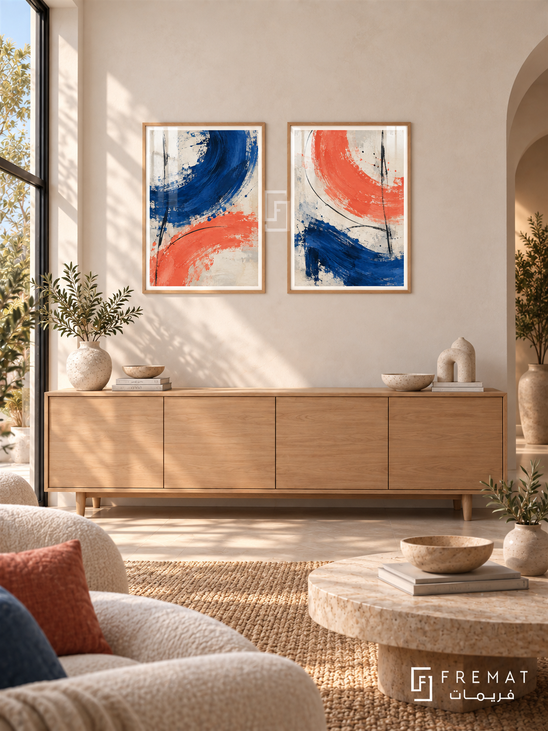 Resonance — set of two abstract artworks in Wooden Texture frames.