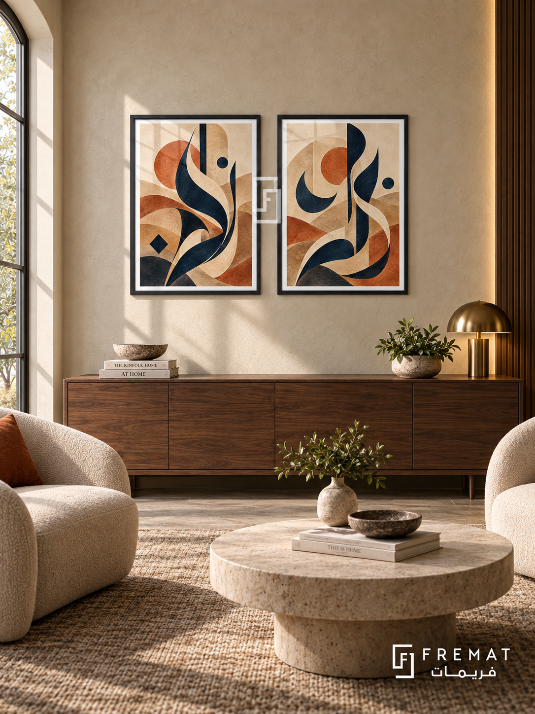 Desert Gesture — set of two Arabic-inspired abstract artworks in Black frames.