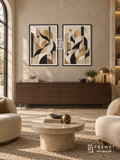 Sandstone Flow — set of two Arabic-inspired abstract artworks in Black frames.
