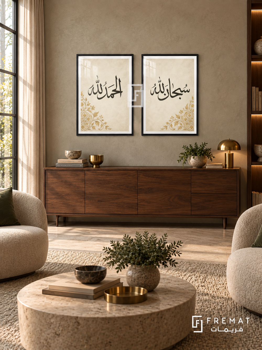 Praise — set of two Islamic calligraphy artworks in Black frames.