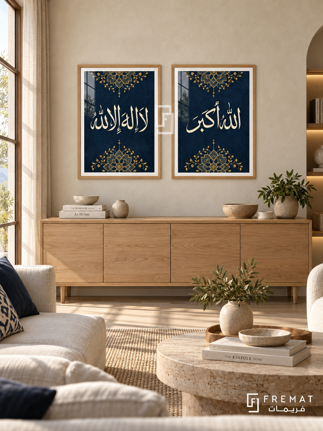 Majesty — set of two Islamic calligraphy artworks in Wooden Texture frames.