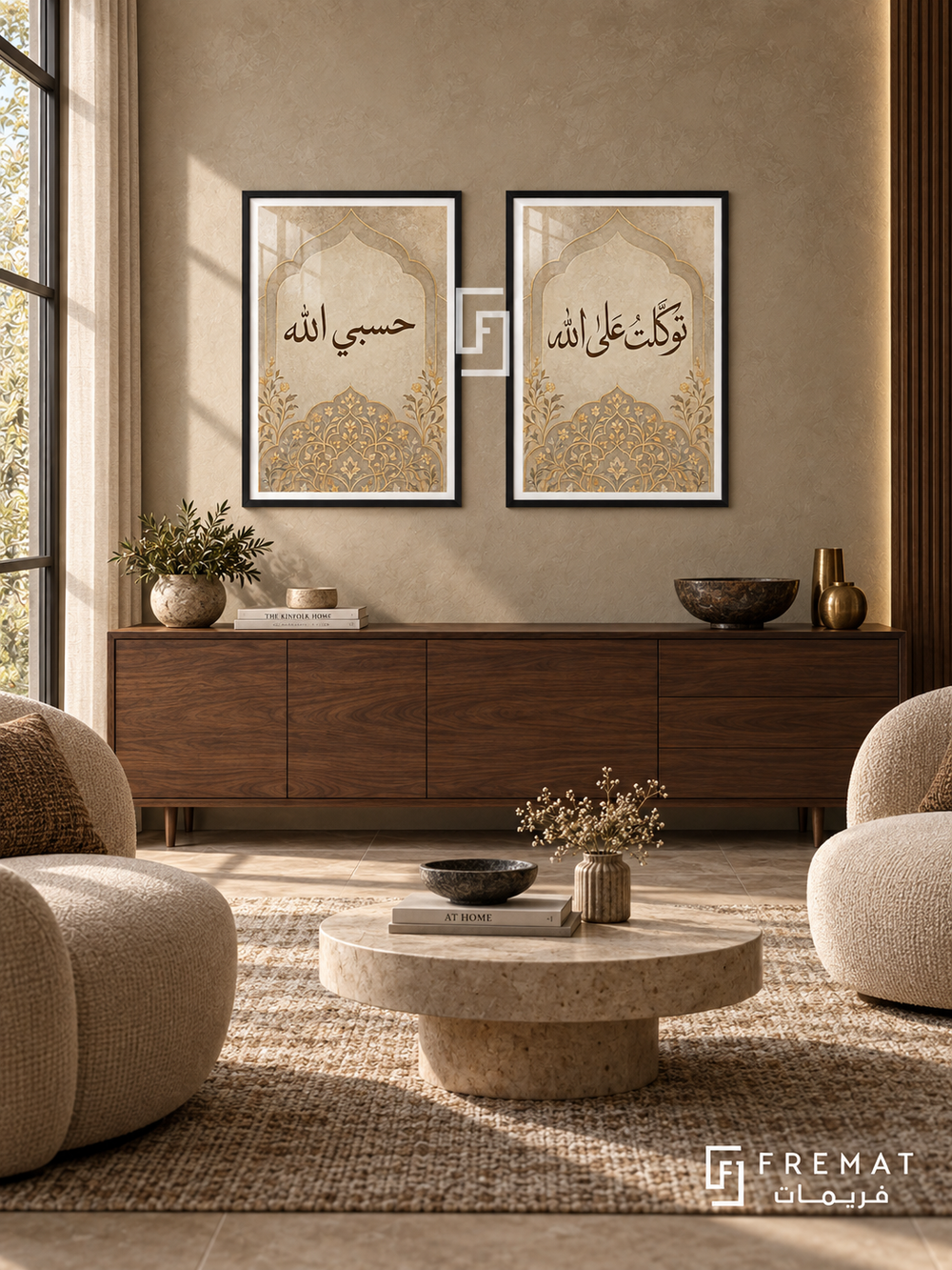 Trust — set of two Islamic calligraphy artworks in Black frames.