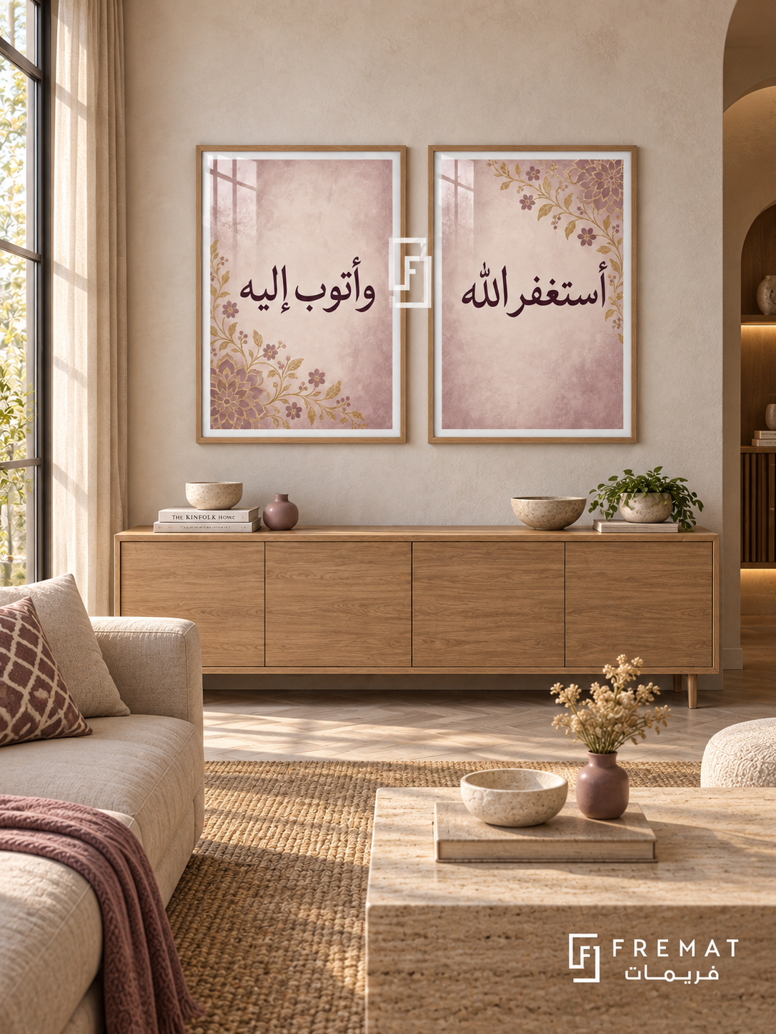 Forgiveness — set of two Islamic calligraphy artworks in Wooden Texture frames.