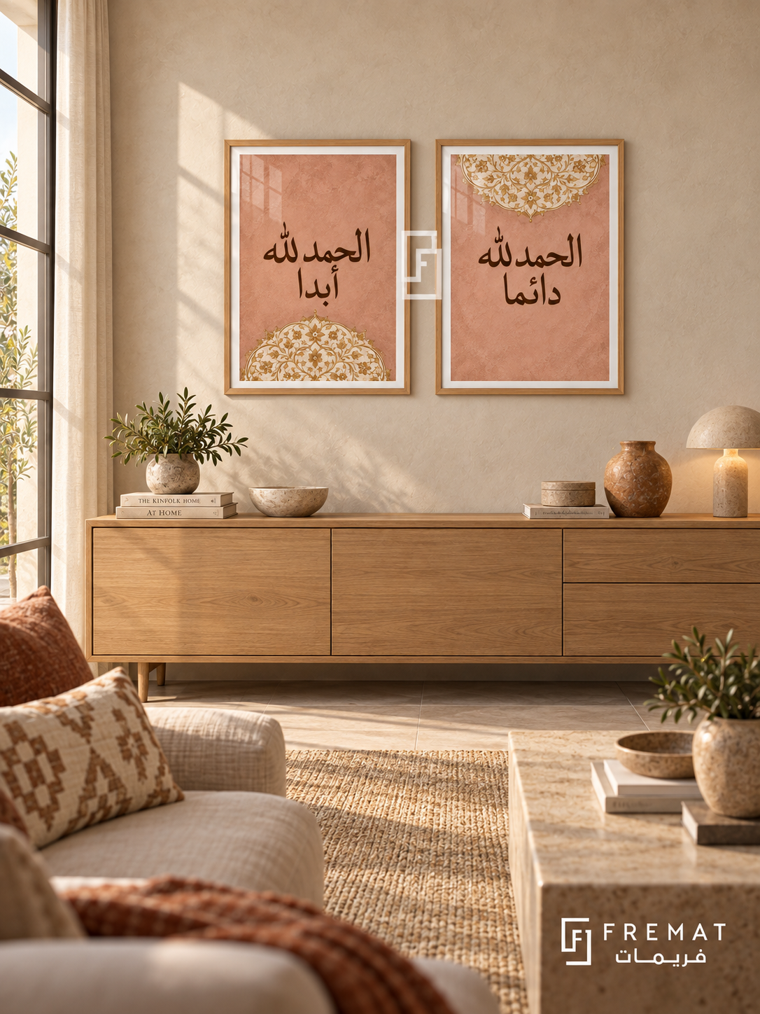 Gratitude — set of two Islamic calligraphy artworks in Wooden Texture frames.