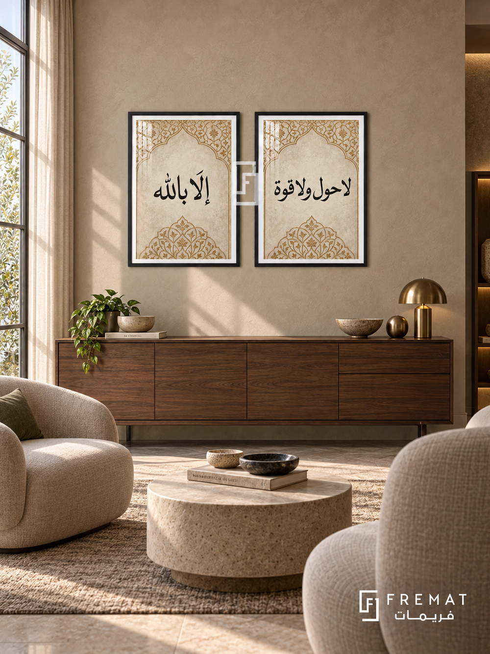Strength — set of two Islamic calligraphy artworks in Black frames.